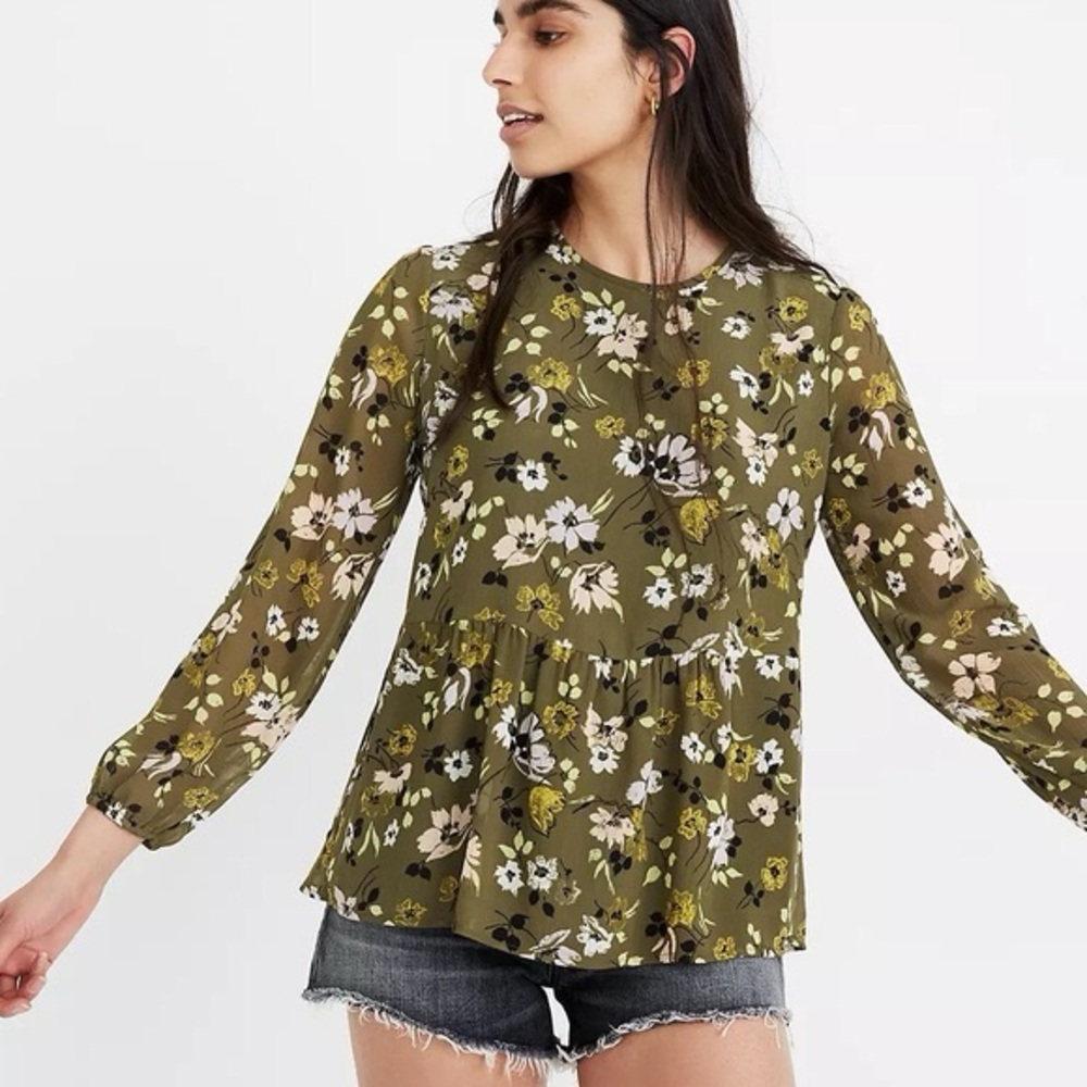 Madewell Georgette Peplum Long Sleeve Top in‎ Wildblooms